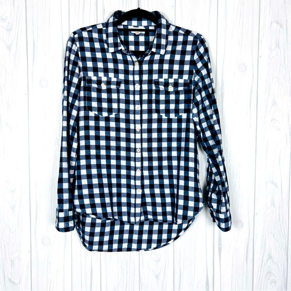 Per Se Blouse Top Shirt Cotton Plaid Button Up